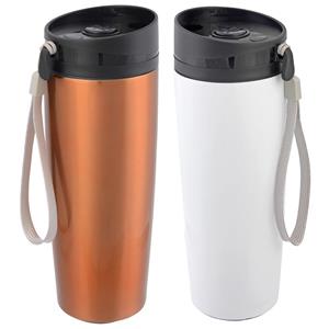 Cuisine Elegance 2x stuks RVS isoleer/warmhoudbekers wit en koper kleur 380 ml -