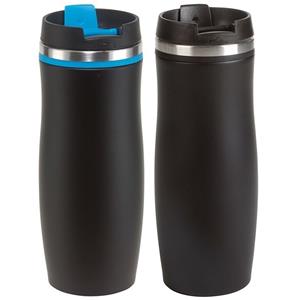 Cuisine Elegance 2x stuks isoleer/warmhoudbekers zwart en zwart/blauw kleur 400 ml -