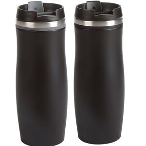 Cuisine Elegance 2x stuks isoleer/warmhoudbekers zwart en zwart/grijs kleur 400 ml -