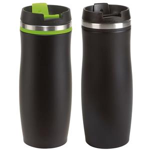 Cuisine Elegance 2x stuks isoleer/warmhoudbekers zwart en zwart/groen kleur 400 ml -