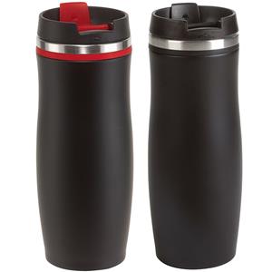 Cuisine Elegance 2x stuks isoleer/warmhoudbekers zwart en zwart/rood kleur 400 ml -