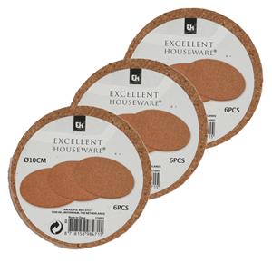 Excellent Houseware Onderzetters voor glazen - 18 stuks - kurk - D10 cm -