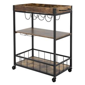 Serveerwagen 82x90x39,5 cm Bruin/Zwart van metaal en spaanplaat ML-Design