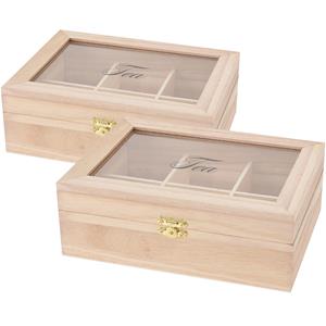 2x Stuks Houten Theedoos 6-vaks 21 X 16 X 8 Cm - Theedozen