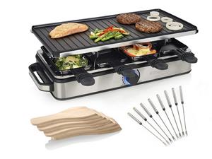 Princess Raclette, Großer XL Tischgrill eckig für 2-8 Personen, Raclet Gerät mit 8 Teppangabeln
