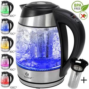KESSER Wasserkocher, 1.8 l, 2200 W, Edelstahl Glaswasserkocher Warmhaltefunktion Farbwechsel BPA-frei