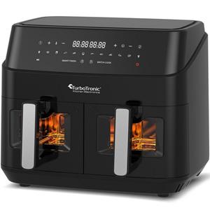 TurboTronic DAF6W Dubbele Airfryer XXL met Raam - 9 Liter - Zwart