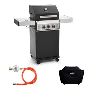 TAINO Gasgrill »BLACK 2+1«, Set, Gasgrill mit Gasruckminderer inkl. Schlauch und Abdeckhaube, Gasgrillwagen, schwarz