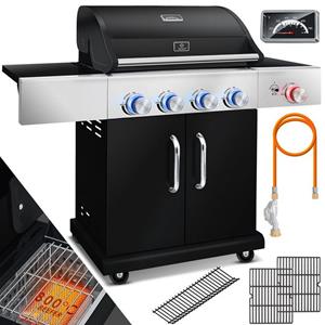 KESSER Gasgrill, Gasgrill Master BBQ mit 800°C Infrarot & Grill-Thermometer LED-Beleuchtung Keramik 4+1 Brenner aus Edelstahl XXL Grillwagen Grill Seitenkocher 5-11 KG Gasflasche Piezozündung