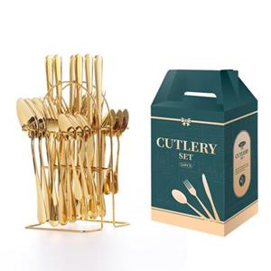 Faizee Möbel Besteck Set 6 Personen, 24-teilig mit Löffel, Gabeln und Messer Color Box gold  Erwachsene