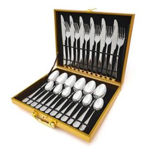 Faizee Möbel 24-teiliges Besteck-Set Koffer mit Messer, Gabeln und Löffel 6 Personen Wooden Box silber  Erwachsene