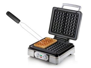 Domo Waffeleisen, 1400 W, für 2 dicke Belgische & Brüsseler Waffeln gleichzeitig, Doppel Wafflemaker mit Timer, Waffelmaschine mit Waffel-Gabel