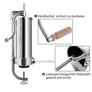 costway 3kg Vleesmolen Roestvrij Stalen Verticale Worstenvuller Thuis en Commercieel