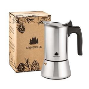GRØNENBERG Espressokocher Edelstahl, Induktion geeignet, 4 Tassen, 0.2l Kaffeekanne, Inkl. Ersatz-Dichtung, Espressokanne frei von Aluminium & unbeschichtet