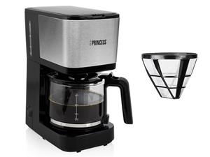 Princess Filterkaffeemaschine, Edelstahl & 12 Tassen Glaskanne, Dauerfilter für Filter-Kaffee Pulver – auch für Camping