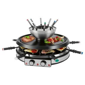 ProfiCook Raclette PC-RG/FD 1245, Raclette Fondue Kombination für 8 Personen, 2in1 elektrischer Raclette Tischgrill m. Fondue Set inkl. Spatel Pfännchen Gabeln Naturstein, auch f. Käsef