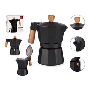 Bigbuy Espressokocher Italienische Kaffeemaschine Holz Aluminium 3 Tassen Mokka-Kanne Espressokocher