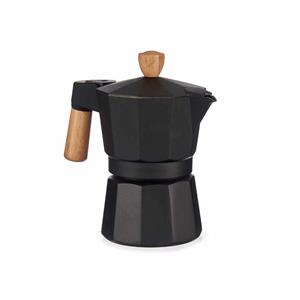 Bigbuy Espressokocher Italienische Kaffeemaschine Holz Aluminium 3 Tassen Mokka-Kanne Espressokocher