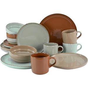 CreaTable Combi-servies Terra Collection 4 trendy naturelkleuren, glanzende glazuur (set)