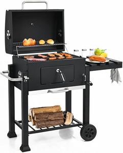 costway Draagbare Houtskoolgrill Patiogrill met Wielen Charcoal Grill Charcoal Grill Trolley Zwart