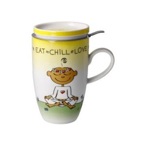 Goebel Teetasse mit Deckel und Sieb Der kleine Yogi - Eat Chill Love bunt