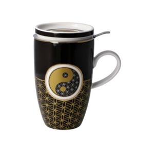 Goebel Teetasse mit Deckel und Sieb Yin Yang Schwarz bunt