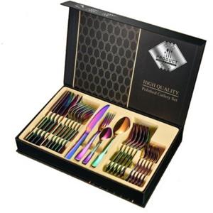 Faizee Möbel 24-teiliges hochglanzpoliertes Besteck-Set aus Edelstahl 6 Personen Gift Box regenbogen  Erwachsene