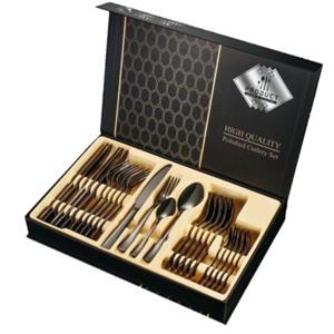 Faizee Möbel 24-teiliges hochglanzpoliertes Besteck-Set aus Edelstahl 6 Personen Gift Box schwarz  Erwachsene