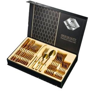 Faizee Möbel 24-teiliges hochglanzpoliertes Besteck-Set aus Edelstahl 6 Personen Gift Box gold  Erwachsene