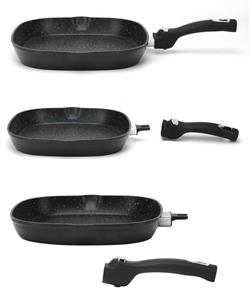 Cheffinger Grillpfanne »Grillpfanne Alu Guss Ø28cm abnehmbarer Griff Steakpfanne Fischpfanne Pfanne braten Marmor Induktion für alle Herdarten«