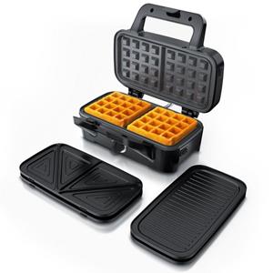 Arendo 3-in-1-Sandwichmaker, Sandwichmaker Waffeleisen Kontaktgrill mit abnehmbaren Platten - mit Antihaftbeschichtung - spülmaschinentauglich - BPA frei - Temperaturkontrolle – Sandwich Maker 