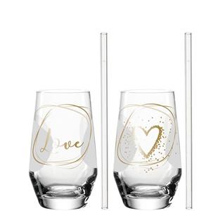 Leonardo Longdrinkglas »2 Longdrinkgläser 2 Trinkhalme Love«, Glas