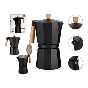 Bigbuy Espressokocher Italienische Kaffeemaschine 12 Tassen Holz Aluminium Mokka-Kanne Espressokocher