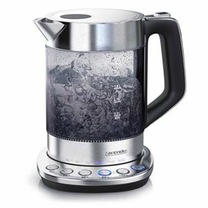 Arendo Wasserkocher, Edelstahl Glas Wasserkocher 1,5 Liter mit Basisstation 4 Temperaturstufen - 2200 Watt