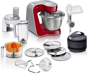 BOSCH Keukenmachine Serie 4 MUM56740, doorlopend snijwerk/mixer/vleesw./citruspers, rood