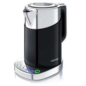 Arendo Wasserkocher, Edelstahl Wasserkocher mit Temperatureinstellung CHROME BASE 1,7 Liter