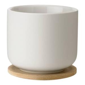 Stelton Tasse »Becher Theo mit Untersetzer, sandfarben«, Steinzeug, Holzrohrpflanze, Spülmaschinenfest (außer Untersetzer)