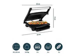Princess Kontaktgrill, 2000 W, Elektro Kontaktgrill mit Grillzange, Low Fat Indoorgrill Panini Multigrill Snackmaker Tischgrill 2000Watt
