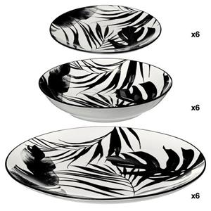 Secret de Gourmet Servies set Palm Leaf - 18-delig - zwart - aardewerk dinerservies - tafelservies - 6 personen -
