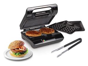 Princess Sandwichmaker, 700 W, Elektro Kontaktgrill mit Grillzange, 3in1 Low fat Indoorgrill Panini Multigrill Snackmaker Tischgrill Waffeleisen