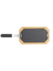 COZZE Grillpfanne » 90326  Gusseisenpfanne mit Holzschale Abnehmbarer Handgriff aus SS304 Edelstahl mit mattem Finish«