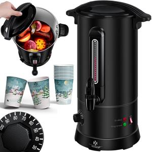 KESSER Heißwasserspender, Glühweinkessel 10L Edelstahl Inkl. 10x Becher Glühweinkocher mit Thermostat Glühweinautomat Heißgetränkeautomat Wasserkocher Heißwasser