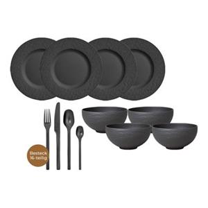 Villeroy & Boch Manufacture Rock Tafelservice mit Besteck 24-teilig schwarz Geschirrsets