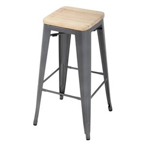 Bolero Bistro stalen barkruk met houten zitting - grijs (4 stuks) - 4