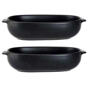 Shoppartners 2x Zwarte Ovenschalen Van Porselein 18 X 11 Cm Ovaal - Ovenschalen