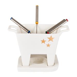 Xenos Fondue set met 4 vorkjes - wit/goud - 20x10,5x13,5 cm