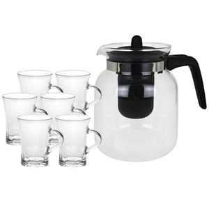 Glazen Theepot Met Filter/infuser Van 1,5 Liter Met 6x Stuks Theeglazen Van 170 Ml - Theepotten