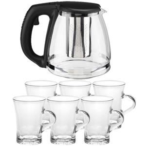 Glazen Theepot Met Filter/infuser Van 1,2 Liter Met 6x Stuks Theeglazen Van 170 Ml - Theepotten