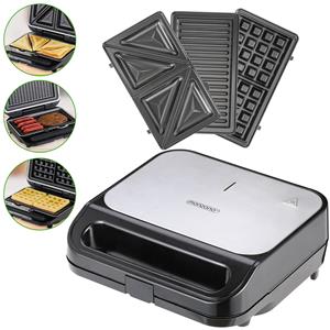 Monzana Sandwichmaker, 1000 W, 3 in 1 Sandwichtoaster 3 Sandwich- Grill- Waffelplatten antihaftbeschichtet 1000W Cool Touchgriff Grillampel Waffeleisen Kontaktgrill