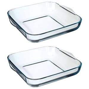 Secret de Gourmet Ovenschaal vierkant - Glas - 29 x 6 cm - Set 2x - Ovenschalen